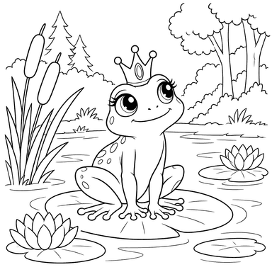 Princesa rana en el estanque del bosque