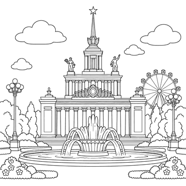 Desenho para colorir do pavilhão VDNKh de Moscou