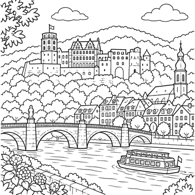 Heidelberg Castle Above the River Coloring Page