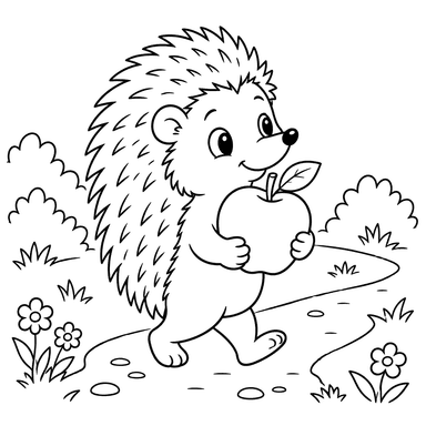 Hedgehog With an Apple on a Path