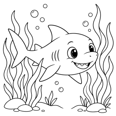 Baby Shark Swimming Through Seaweed