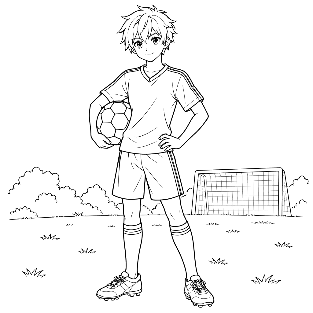 Desenho para colorir de menino anime com bola