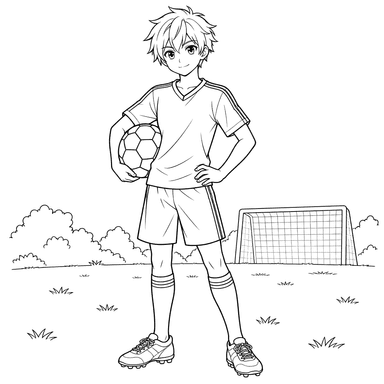 Desenho para colorir de menino anime com bola