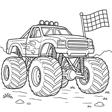 Monstertruck am Startflaggen-Ausmalbild