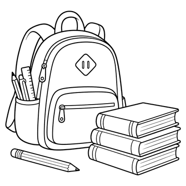 Página para colorir: mochila com livros