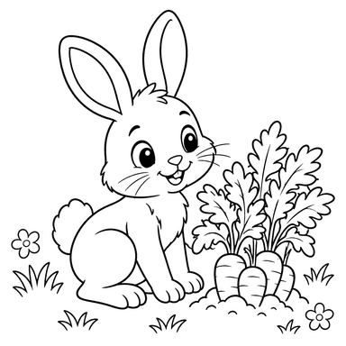 Coloriage lapereau près des carottes