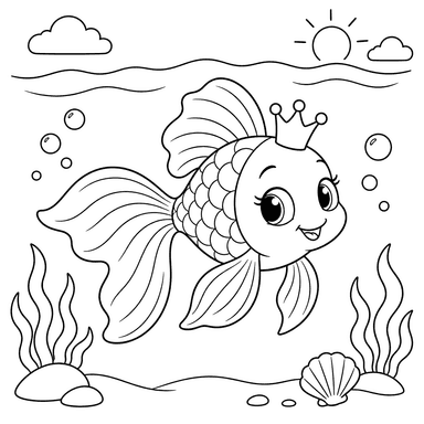 Dibujo para colorear de pez dorado con corona