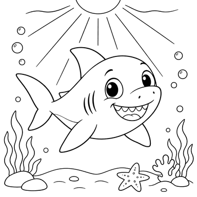 Desenho para colorir de tubarão-bebê ao sol