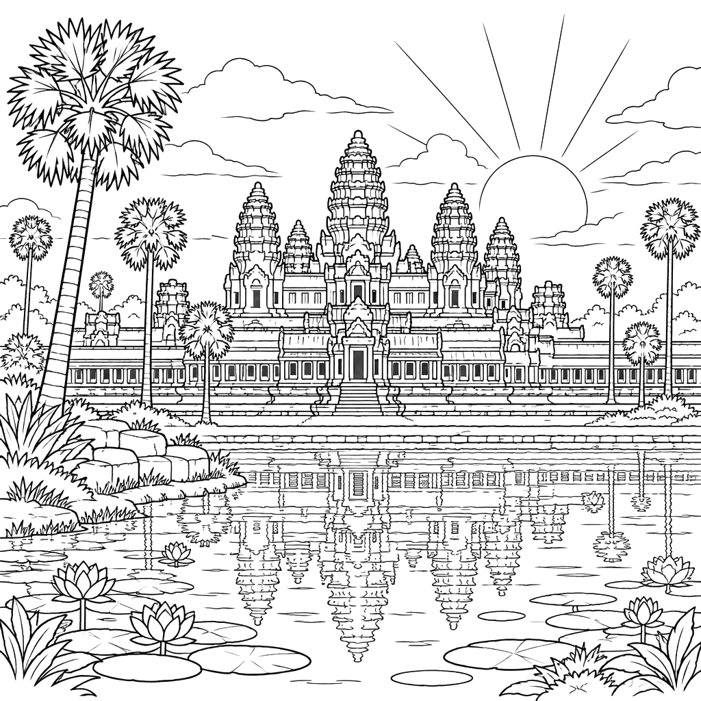 Angkor Wat bei Sonnenaufgang in Kambodscha