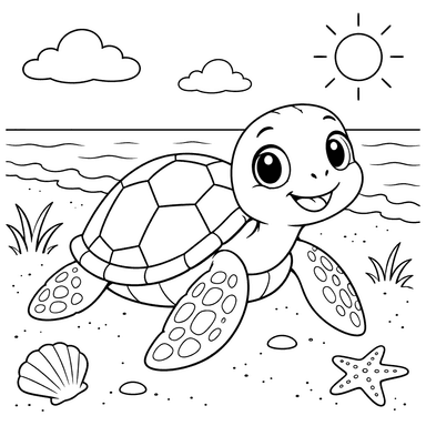 Meeresschildkröte am Sandstrand Ausmalbild