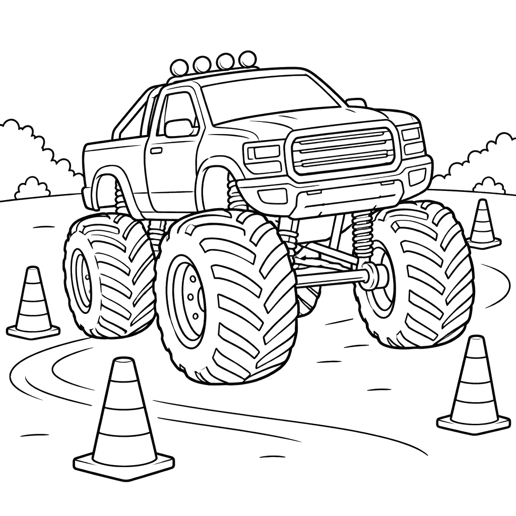 Monster truck com cones de trânsito