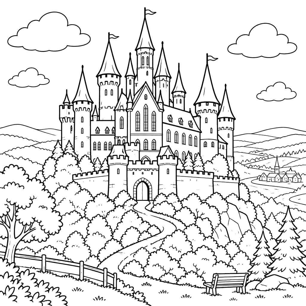 Hohenzollern Castle on a Hill Coloring Page