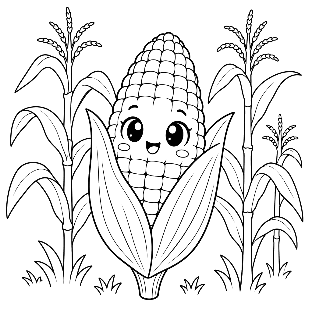 Desenho para colorir de espiga de milho sorridente