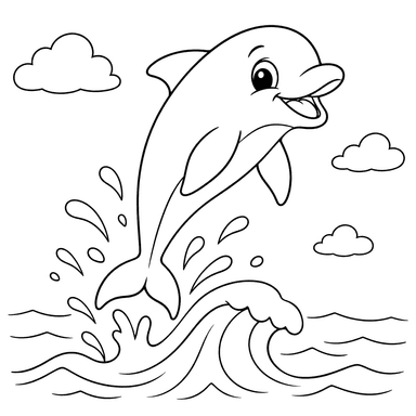 Desenho para colorir de golfinho saltando uma onda