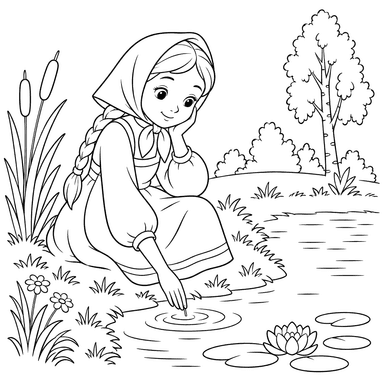 Dibujo para colorear de Alyonushka junto al estanque