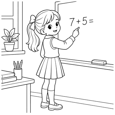 Écolière résolvant un calcul au tableau