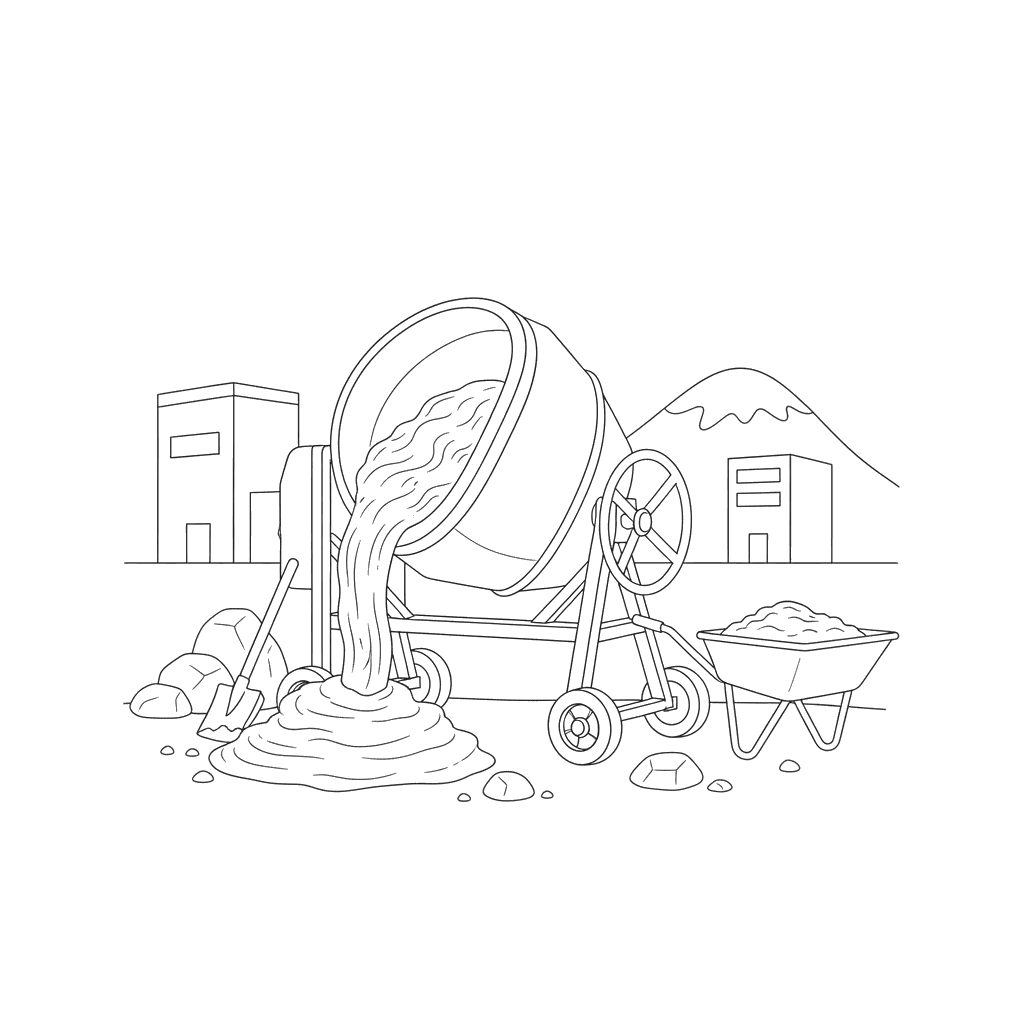 Dibujo para colorear Hormigonera preparando mortero