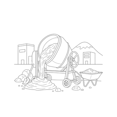 Página para Colorir Betoneira preparando argamassa