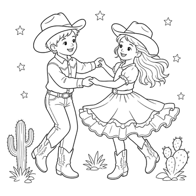 Desenho para colorir de Cowboys Dançando