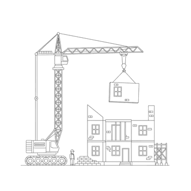 Dibujo para colorear Grúa construyendo casa