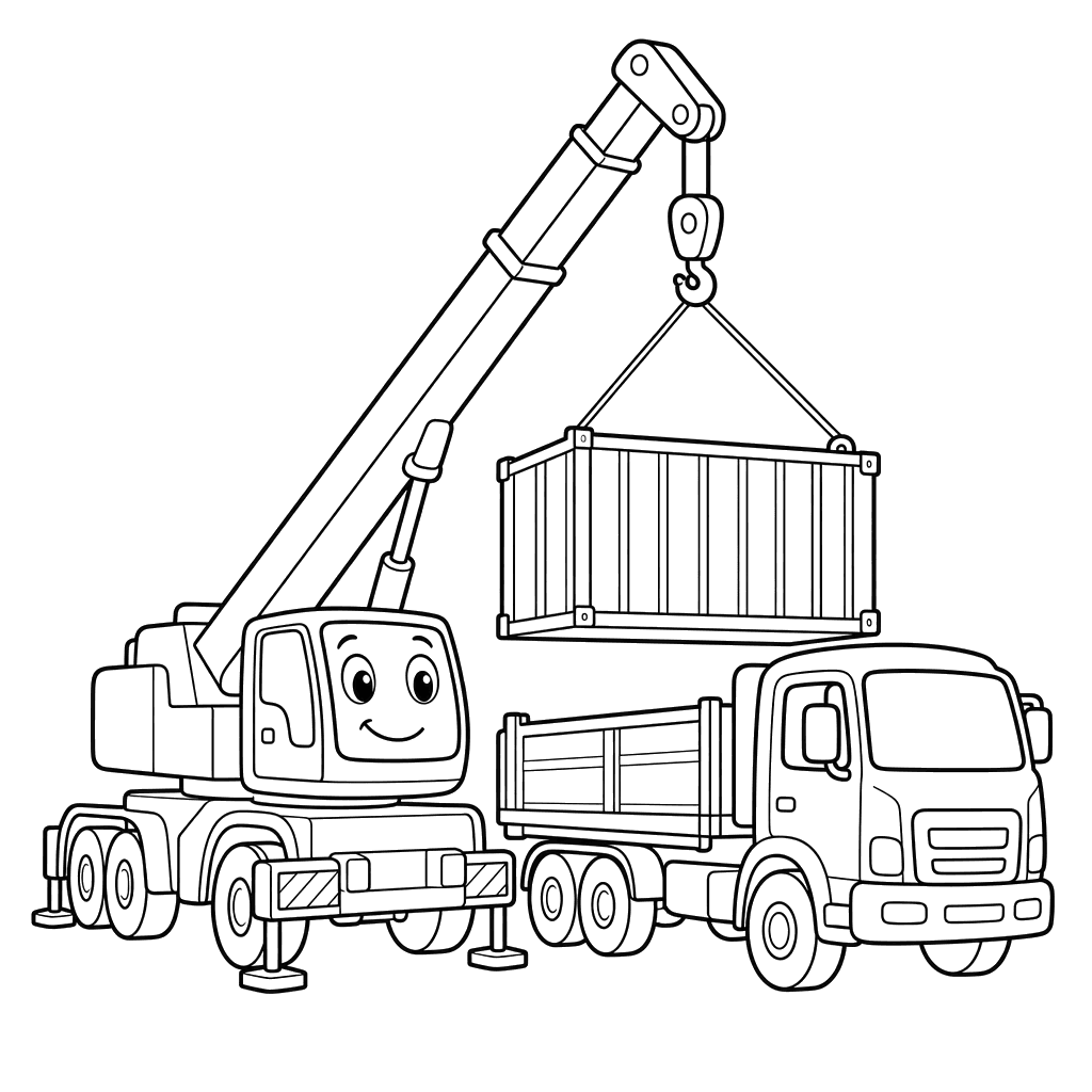 Desenho para colorir: guindaste e caminhão