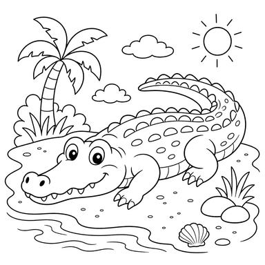 Crocodilo na margem arenosa — página para colorir
