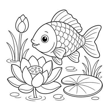 Karausche am Lotus — Ausmalbild