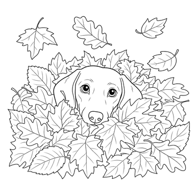 Dachshund entre hojas de otoño - dibujo para colorear