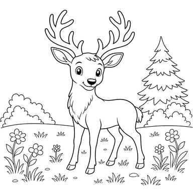 Deer with Antlers in Meadow
