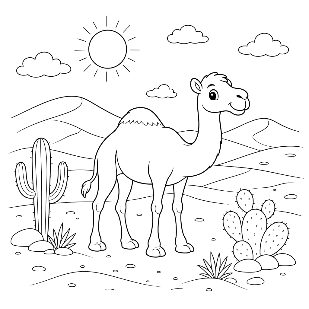 Dibujo para colorear: paisaje desértico con dunas de arena