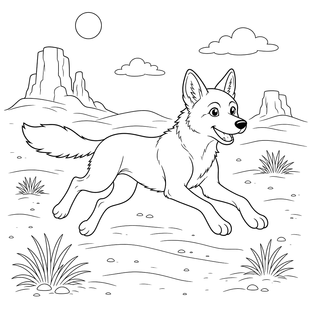 Dingo in der Wüste Ausmalbild