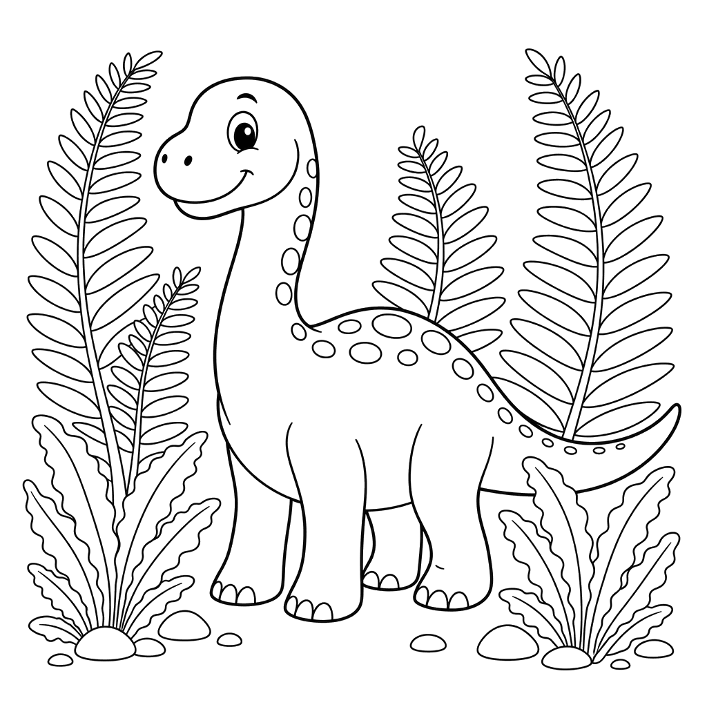 Dinossauro entre samambaias altas