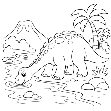 Dinossauro na margem — página para colorir