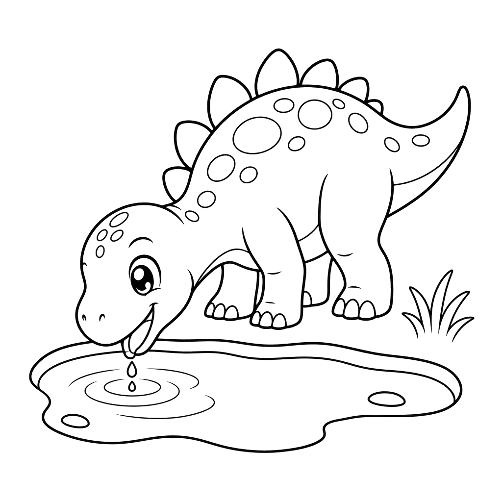 Dinosaurier trinkt Wasser — Ausmalbild