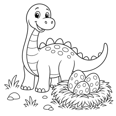 Dinossauro no ninho com ovos — desenho para colorir