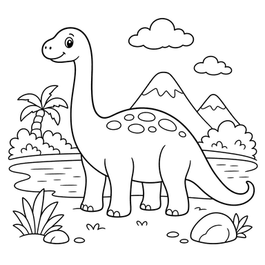 Diplodocus am See — Ausmalbild