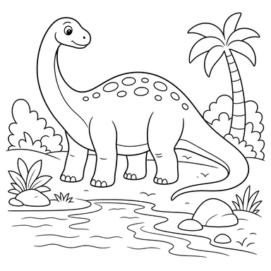 Diplodocus junto al río — dibujo para colorear