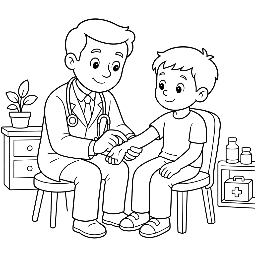 Médico revisando pulso en la muñeca — dibujo para colorear
