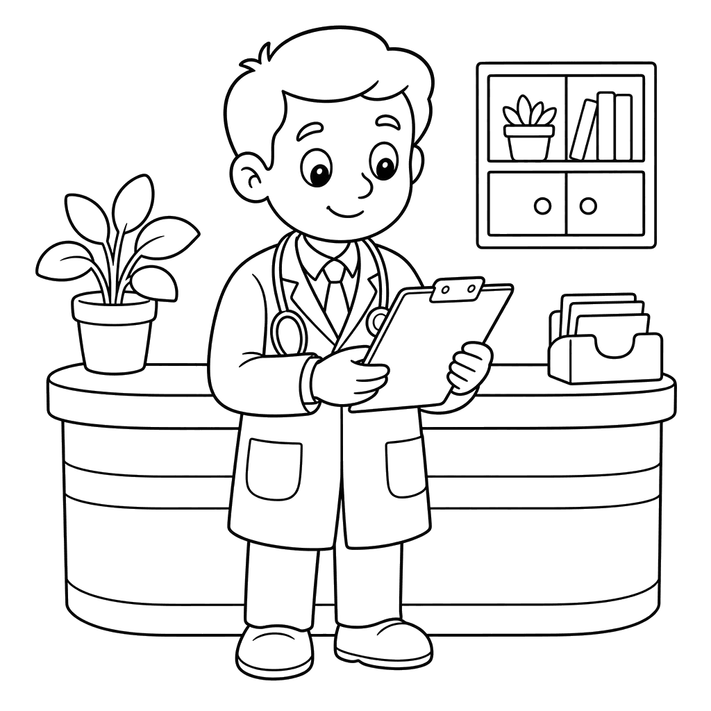 Médico revisa lista en la recepción