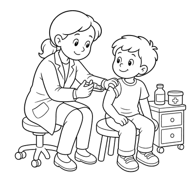 Médico vacina criança — página para colorir