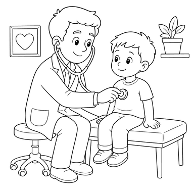 Desenho para colorir de Médico ouvindo o coração