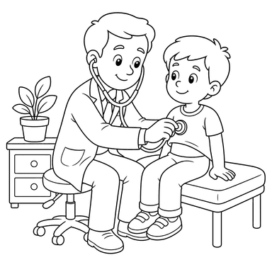 Desenho para colorir: médico com estetoscópio