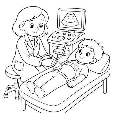 Médico faz ultrassom — página para colorir