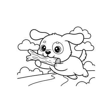 Coloriage Chien Attrapant un Bâton