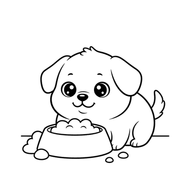 Dibujo para Colorear Perro Comiendo del Tazón