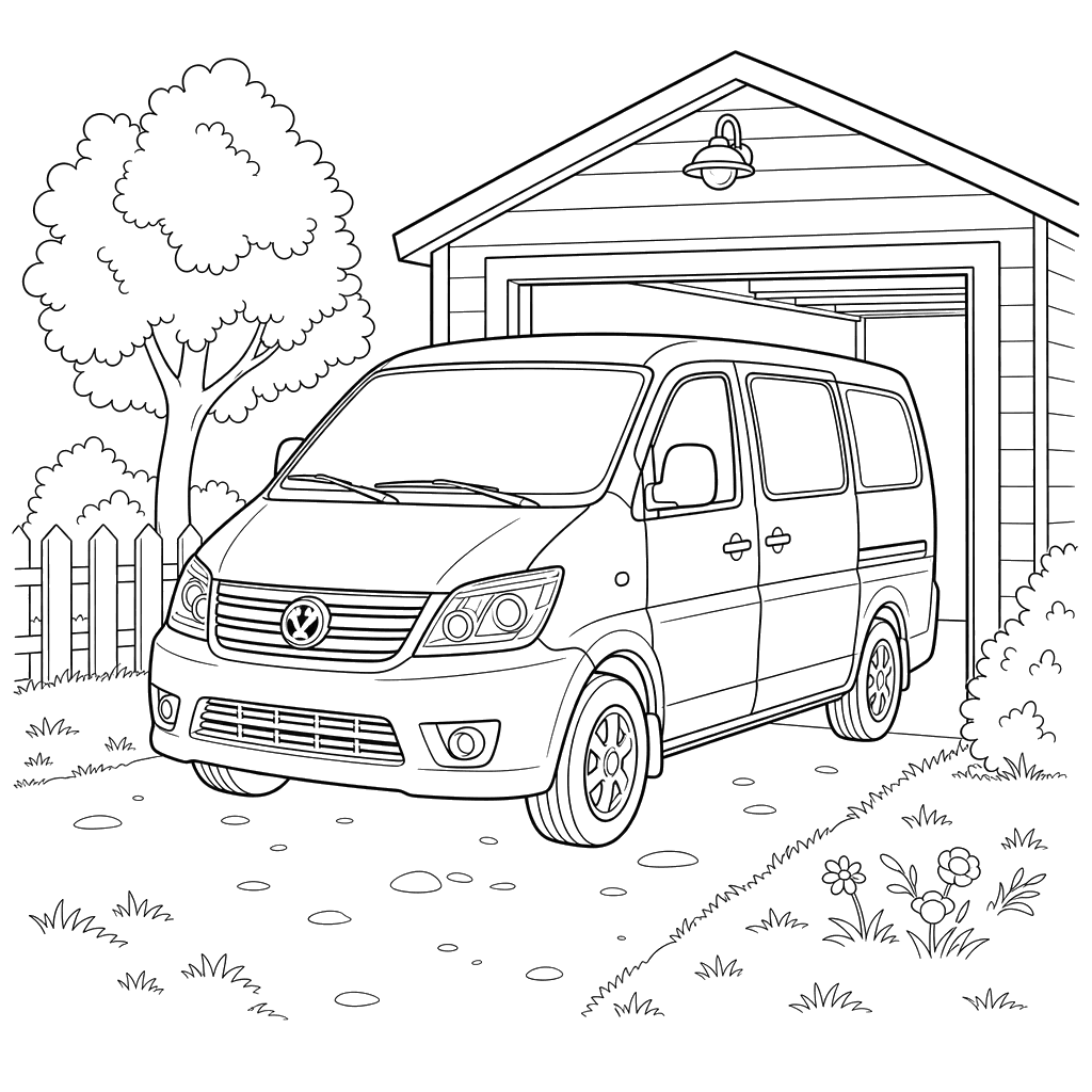 Desenho para colorir: Dongfeng Fengguang saindo da garagem