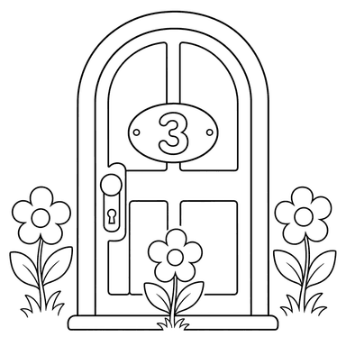 Chiffre 3 sur plaque de porte et trois fleurs