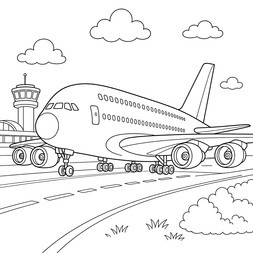 Dibujo para Colorear de Avión de Dos Pisos