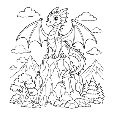 Dragón en la cima del acantilado — dibujo para colorear