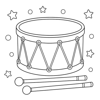 Desenho de Tambor e Baquetas para Colorir